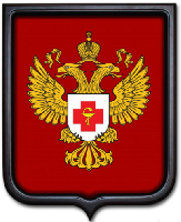 Герб Минздравсоцразвития РФ 35х43 см, печатный, рамка темное дерево