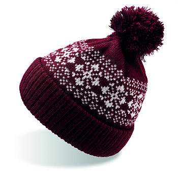 Шапка вязаная с снежинками и помпоном "FLAKE"_черный